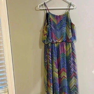 ❤️2/$50❤️[10]Emma&Michelle spaghetti strip Multicolour Aztec maxi Dress